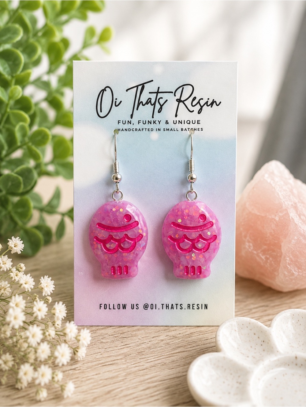Handmade Glitter Pink Fish Dangle Earrings | Cute Kawaii teacher Earrings